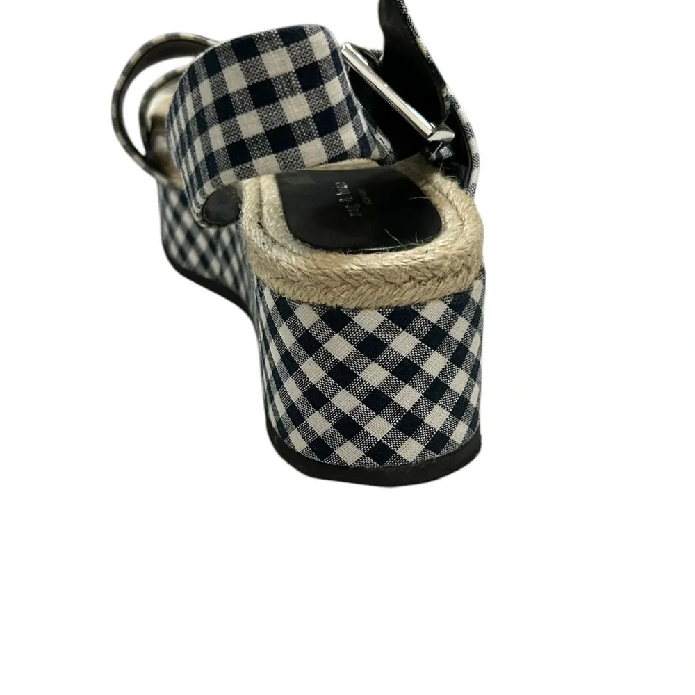 Rag & Bone Checkered Gingham Ankle Strap Megan Platform Sandals 7.5 Blue White